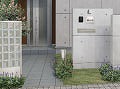 世田谷区のコンクリート打ちっぱなしの門柱を玄関向かってに右に施工した門まわり施工例