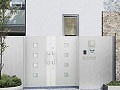 大田区で白系門袖に両開きステンカラーのホワイト系門扉を施工