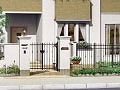 世田谷区の施工例で洋風な建物に合わせてシンプルな黒いアイアン門扉とフェンスを使用しました
